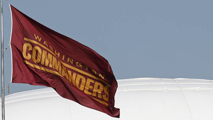 Jul 24, 2025; Ashburn, VA, USA; A Washington Commanders team flag flies at team headquarters on day two of training camp at OrthoVirginia Training Center at Commanders Park. Mandatory Credit: Geoff Burke-Imagn Images Jul 24, 2025; Ashburn, VA, USA; A Washington Commanders team flag flies at team headquarters on day two of training camp at OrthoVirginia Training Center at Commanders Park. Mandatory Credit: Geoff Burke-Imagn Images