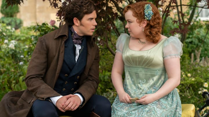 Bridgerton. (L to R) Luke Newton as Colin Bridgerton, Nicola Coughlan as Penelope Featherington in episode 301 of Bridgerton. Cr. Liam Daniel/Netflix © 2024