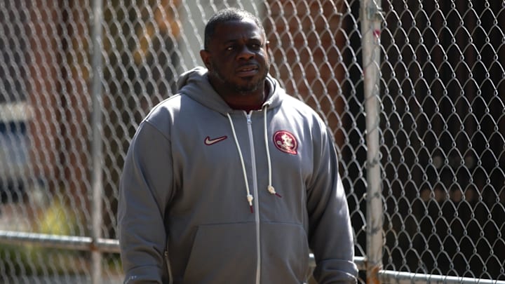 FSU football players walk into the first spring practice of the spring season on Wednesday, March 19, 2025