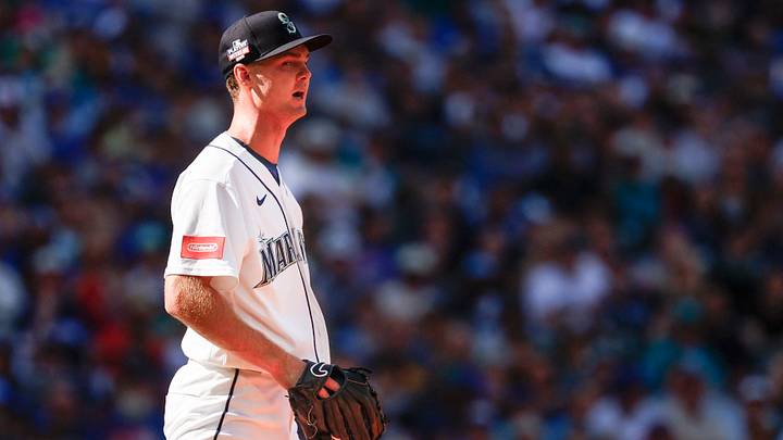 Aug 22, 2026; Seattle, Washington, USA; Seattle Mariners starting pitcher Kade Anderson (13) reacts following a strikeout against the Chicago Cubs during the first inning at T-Mobile Park. Mandatory Credit: Joe Nicholson-Imagn Images