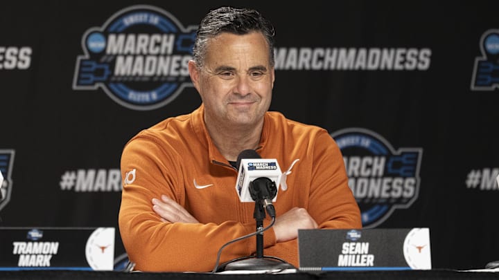 March 25, 2026; San Jose, CA, USA; Texas Longhorns head coach Sean Miller at a press conference during the NCAA Tournament