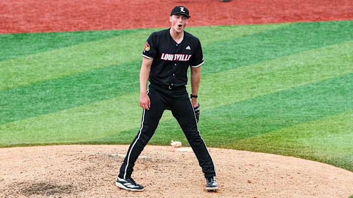 Louisville baseball right-handed pitcher Patrick Forbes vs. Miami in the 2025 Louisville Super Regional