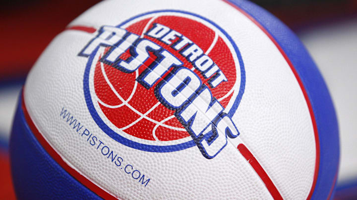 Apr 12, 2015; Auburn Hills, MI, USA; A general shot of a basketball with a Detroit Pistons logo on Apr 12, 2015; Auburn Hills, MI, USA; A general shot of a basketball with a Detroit Pistons logo on