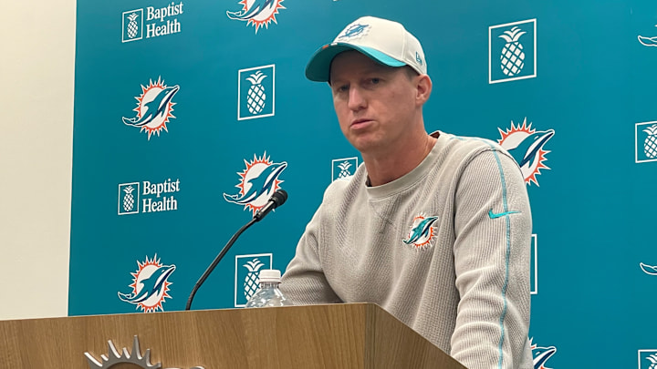 Miami Dolphins offensive coordinator Bobby Slowik during a 2025 media session