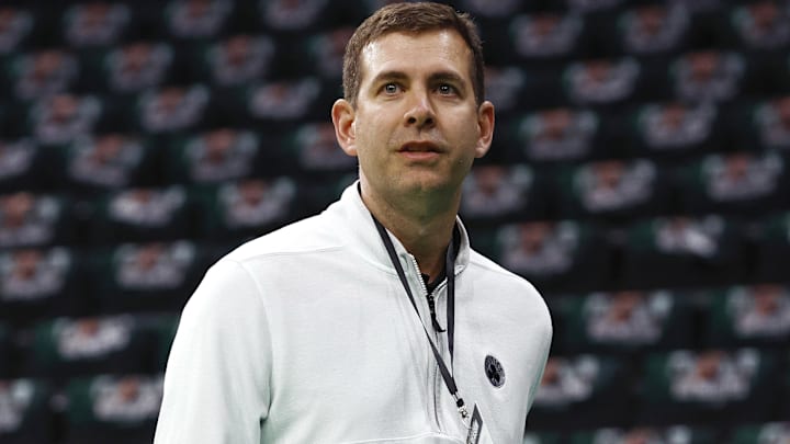 Feb 28, 2025; Boston, Massachusetts, USA; Boston Celtics president of basketball operations Brad Stevens before their game against the Cleveland Cavaliers at TD Garden. Mandatory Credit: Winslow Townson-Imagn Images