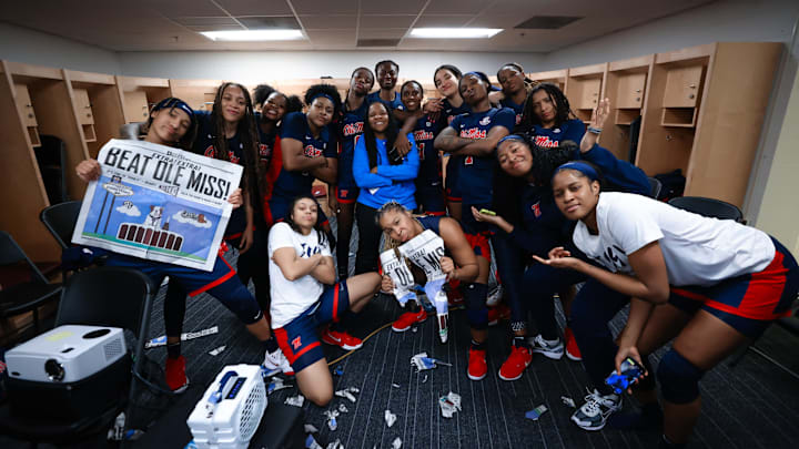 Ole Miss women's basketball in the locker room postgame following their 71-63 win over Mississippi State on Jan. 19, 2025. Ole Miss women's basketball in the locker room postgame following their 71-63 win over Mississippi State on Jan. 19, 2025.