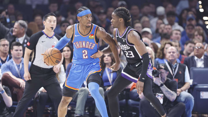 Apr 9, 2024; Oklahoma City, Oklahoma, USA; Oklahoma City Thunder guard Shai Gilgeous-Alexander (2)