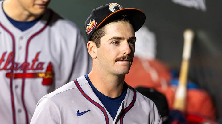 Nov 9, 2025; Mesa, AZ, USA; Atlanta Braves outfielder Patrick Clohisy during the Arizona Fall League Fall Stars Game at Sloan Park. Mandatory Credit: Mark J. Rebilas-Imagn Images