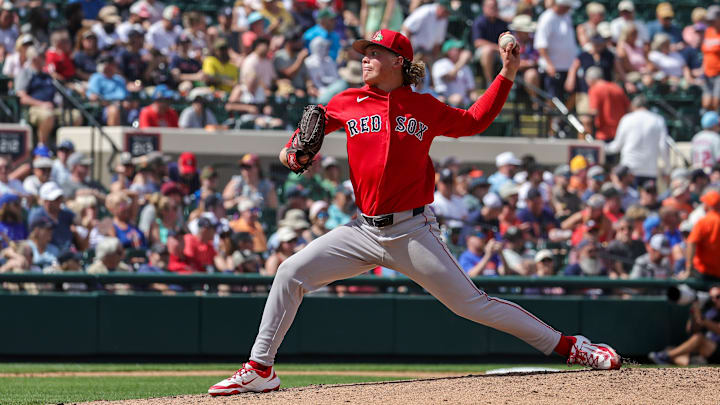 Mar 6, 2026; Lakeland, Florida, USA; Boston Red Sox pitcher Connelly Early (71) pitches during the fourth inning against the Detroit Tigers at Publix Field at Joker Marchant Stadium. Mandatory Credit: Mike Watters-Imagn Images