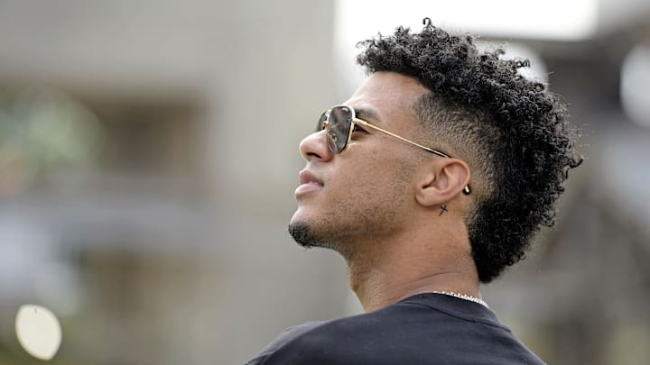 Apr 20, 2024; Tallahassee, Florida, USA; Florida State Seminoles quarterback Jordan Travis (13)
