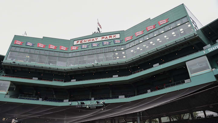 Sep 24, 2023; Boston, Massachusetts, USA;  General view of the Fenway Park press box prior to a game