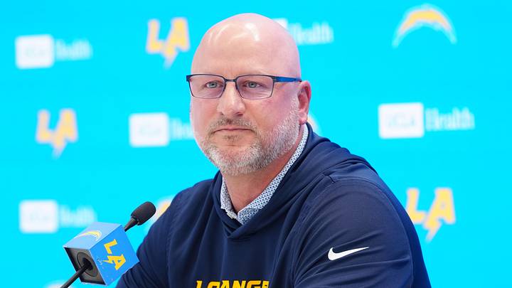 Apr 16, 2026; El Segundo, CA, USA; Los Angeles Chargers general manager Joe Hortiz speaks at press conference at The Bolt. Mandatory Credit: Kirby Lee-Imagn Images