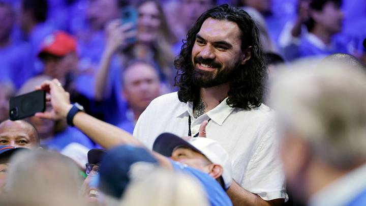 May 30, 2026; Oklahoma City, Oklahoma, USA; Former NBA player Steven Adams looks on in the second half between the Oklahoma City Thunder and the San Antonio Spurs during game seven of the western conference finals for the 2026 NBA playoffs at Paycom Center. Mandatory Credit: Alonzo Adams-Imagn Images May 30, 2026; Oklahoma City, Oklahoma, USA; Former NBA player Steven Adams looks on in the second half between the Oklahoma City Thunder and the San Antonio Spurs during game seven of the western conference finals for the 2026 NBA playoffs at Paycom Center. Mandatory Credit: Alonzo Adams-Imagn Images