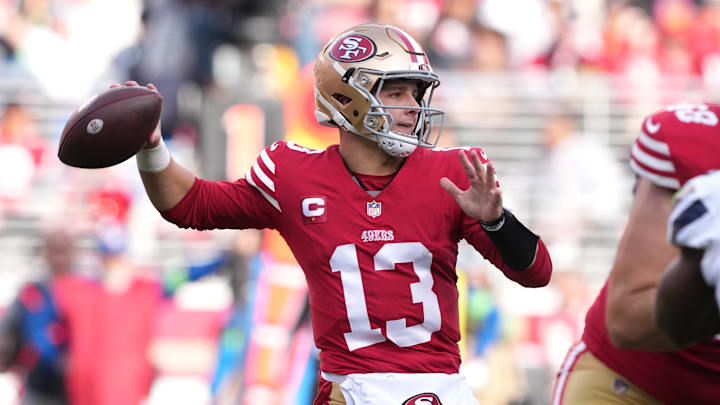 San Francisco 49ers quarterback Brock Purdy (13) throws.