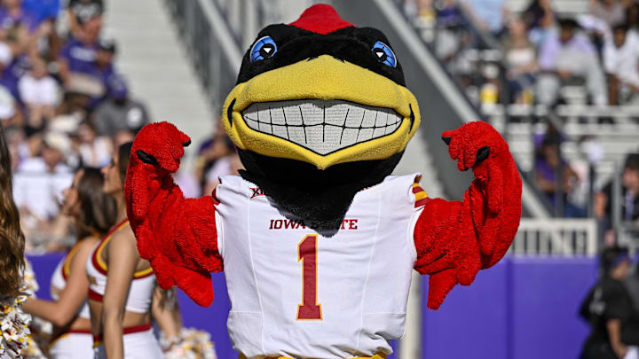 Nov 8, 2025; Fort Worth, Texas, USA; The Iowa State Cyclones mascot poses for a photo during the game against the TCU Horned Frogs at Amon G. Carter Stadium. Mandatory Credit: Jerome Miron-Imagn Images Nov 8, 2025; Fort Worth, Texas, USA; The Iowa State Cyclones mascot poses for a photo during the game against the TCU Horned Frogs at Amon G. Carter Stadium. Mandatory Credit: Jerome Miron-Imagn Images