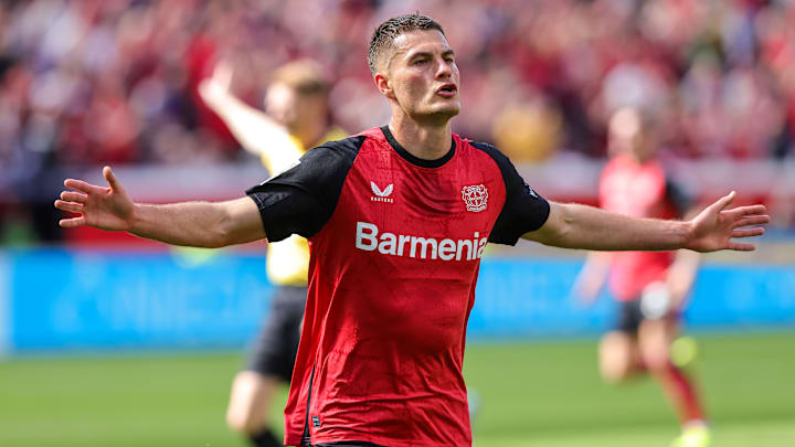 Patrik Schick im Leverkusen-Trikot. Trägt er bald das rote Dress des FC Bayern?
