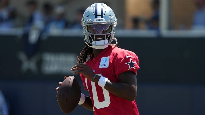 Dallas Cowboys quarterback Joe Milton III (10) throws the ball at training camp at River Ridge Playing Fields. Mandatory Credit: Kirby Lee-Imagn Images Dallas Cowboys quarterback Joe Milton III (10) throws the ball at training camp at River Ridge Playing Fields. Mandatory Credit: Kirby Lee-Imagn Images