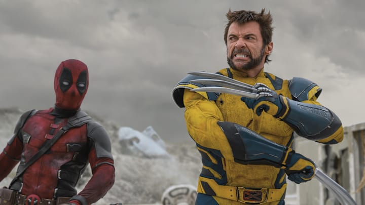 (L-R): Ryan Reynolds as Deadpool/Wade Wilson and Hugh Jackman as Wolverine/Logan in 20th Century Studios/Marvel Studios' DEADPOOL & WOLVERINE. Photo by Jay Maidment. © 2024 20th Century Studios / © and ™ 2024 MARVEL.