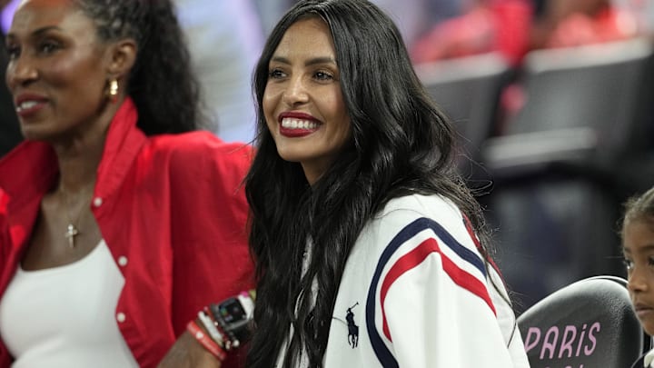 Vanessa Bryant looks on before the women's gold medal game between France and the United States.