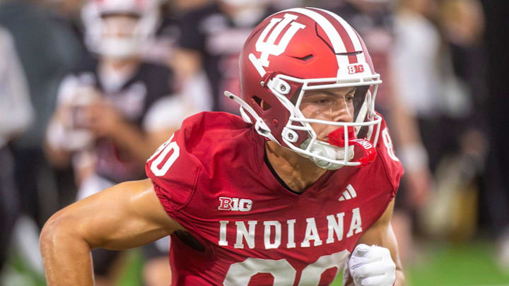 Indiana's Charlie Becker (80) during Indiana University spring football practice on Thursday, March 26, 2026.