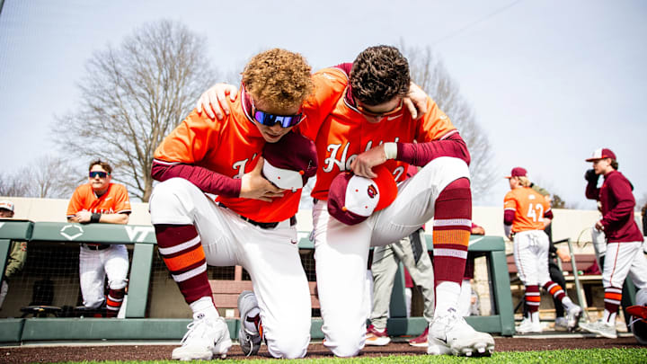 Two players prior to Virginia Tech's game vs William & Mary in 2026.