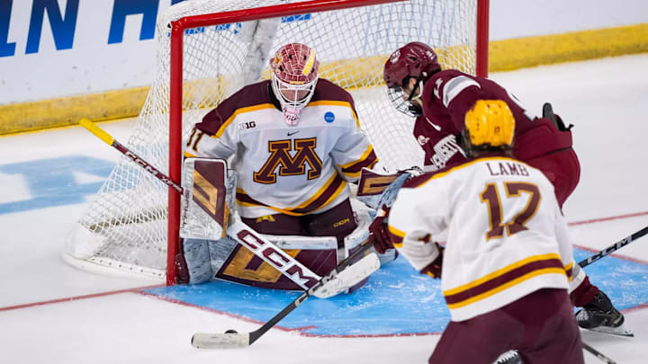 Minnesota battled UMass before losing 5-4 in overtime in the first round of the Fargo regional. Minnesota battled UMass before losing 5-4 in overtime in the first round of the Fargo regional.