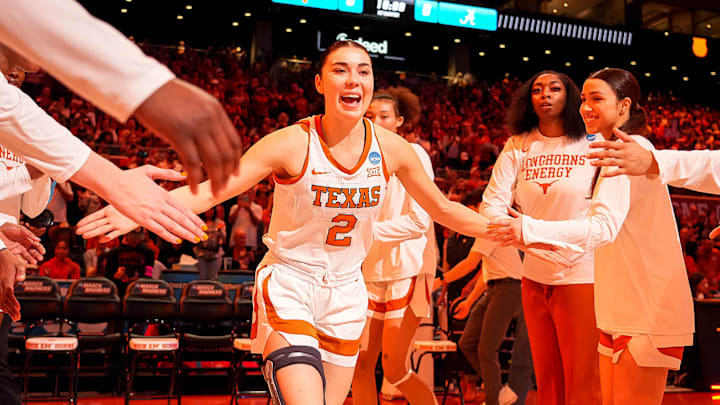 Texas Longhorns guard Shaylee Gonzales (2) takes the court ahead of the NCAA playoff game.