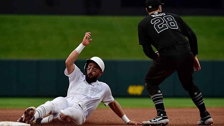 Aug 25, 2019; St. Louis, MO, USA; St. Louis Cardinals third baseman Matt Carpenter (13) slides