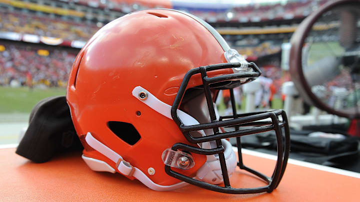 Oct 2, 2016; Landover, MD, USA; Detail view of Cleveland Browns helmet against the Washington Redskins during the second half at FedEx Field. Washington Redskins wins 31 - 20. Mandatory Credit: Brad Mills-Imagn Images Oct 2, 2016; Landover, MD, USA; Detail view of Cleveland Browns helmet against the Washington Redskins during the second half at FedEx Field. Washington Redskins wins 31 - 20. Mandatory Credit: Brad Mills-Imagn Images