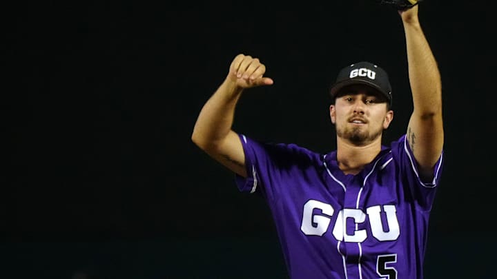 GCU pitcher Nick Hull (5) pitches