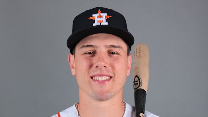 Feb 18, 2026; West Palm Beach, FL, USA; Houston Astros outfielder Lucas Spence (89) poses for a photo during media day at CACTI Park of the Palm Beaches. Mandatory Credit: Sam Navarro-Imagn Images Feb 18, 2026; West Palm Beach, FL, USA; Houston Astros outfielder Lucas Spence (89) poses for a photo during media day at CACTI Park of the Palm Beaches. Mandatory Credit: Sam Navarro-Imagn Images