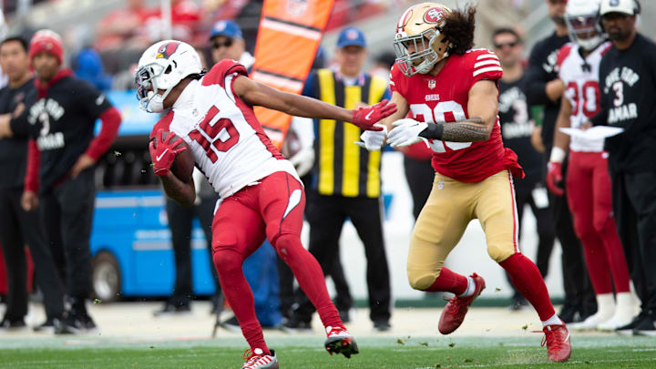 Arizona Cardinals wide receiver Pharoh Cooper (15) against San Francisco 49ers safety Talanoa Hufanga (29)