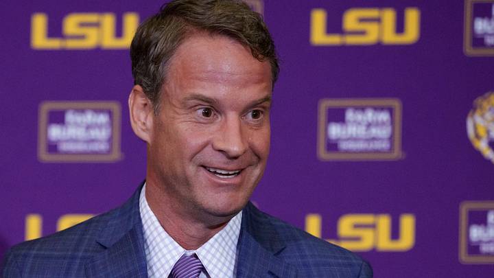 LSU new head coach Lane Kiffin speaks at South Stadium Club at Tiger Stadium. 