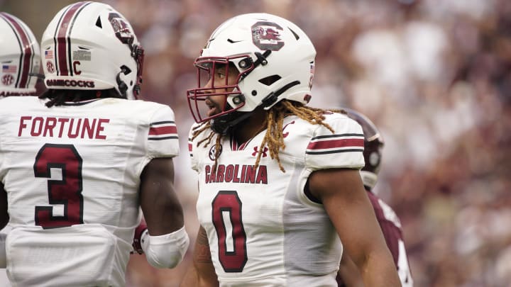 Oct 28, 2023; College Station, Texas, USA; South Carolina Gamecocks linebacker Debo Williams (0) looks on in the second half of the game against Texas A&M Aggies at Kyle Field. Mandatory Credit: Dustin Safranek-USA TODAY Sports Oct 28, 2023; College Station, Texas, USA; South Carolina Gamecocks linebacker Debo Williams (0) looks on in the second half of the game against Texas A&M Aggies at Kyle Field. Mandatory Credit: Dustin Safranek-USA TODAY Sports