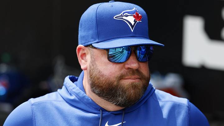 Apr 3, 2026; Chicago, Illinois, USA; Toronto Blue Jays manager John Schneider looks on from the dugout before a baseball game against the Chicago White Sox at Rate Field. Apr 3, 2026; Chicago, Illinois, USA; Toronto Blue Jays manager John Schneider looks on from the dugout before a baseball game against the Chicago White Sox at Rate Field.