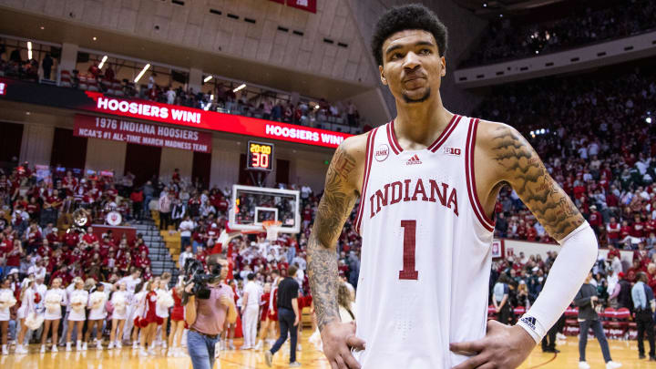 Indiana Hoosiers center Kel'el Ware (1) after the game against the Michigan State Spartans at Simon Skjodt Assembly Hall.