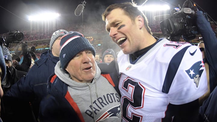 New England Patriots quarterback Tom Brady with Bill Belichick
