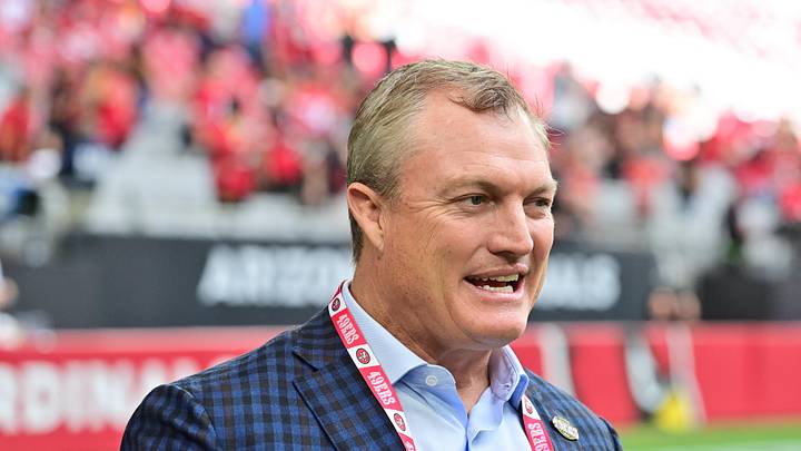 Nov 16, 2025; Glendale, Arizona, USA; San Francisco 49ers general manager John Lynch speaks on the sidelines before the game against the Arizona Cardinals at State Farm Stadium. Mandatory Credit: Matt Kartozian-Imagn Images Nov 16, 2025; Glendale, Arizona, USA; San Francisco 49ers general manager John Lynch speaks on the sidelines before the game against the Arizona Cardinals at State Farm Stadium. Mandatory Credit: Matt Kartozian-Imagn Images