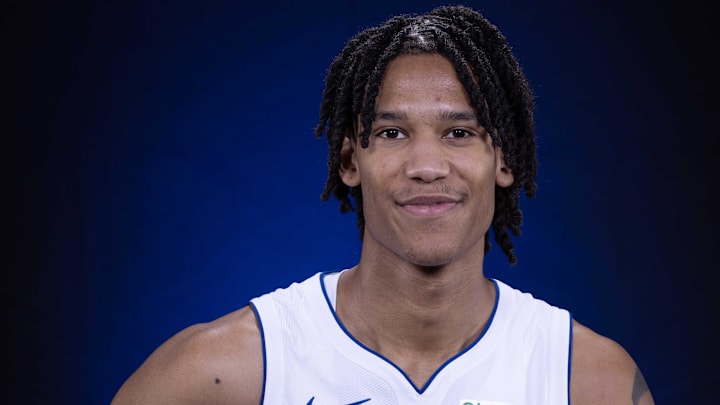 Sep 30, 2024; Detroit, MI, USA; Detroit Pistons forward Bobi Klintman (34) poses for his official 2024-25 season head shot. Mandatory Credit: David Reginek-Imagn Images