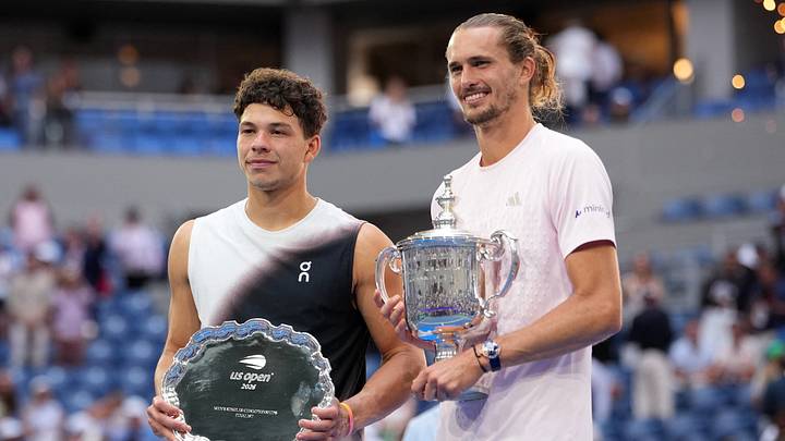 Germany's Alexander Zverev and Ben Shelton of the U.S. pose with their trophies after the men's singles final IMAGN IMAGES via Reuters/Robert Deutsch Germany's Alexander Zverev and Ben Shelton of the U.S. pose with their trophies after the men's singles final IMAGN IMAGES via Reuters/Robert Deutsch