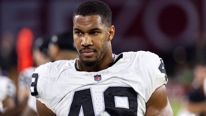 Aug 23, 2025; Glendale, Arizona, USA; Las Vegas Raiders defensive end Charles Snowden (49) against the Arizona Cardinals during a preseason NFL game at State Farm Stadium. Mandatory Credit: Mark J. Rebilas-Imagn Images Aug 23, 2025; Glendale, Arizona, USA; Las Vegas Raiders defensive end Charles Snowden (49) against the Arizona Cardinals during a preseason NFL game at State Farm Stadium. Mandatory Credit: Mark J. Rebilas-Imagn Images