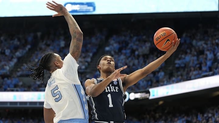UNC basketball center Armando Bacot versus Duke's Caleb Foster