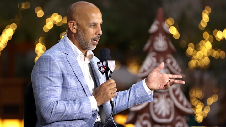  Boston Red Sox manager Alex Cora talks on the set of the MLB Network at Hilton Anatole.