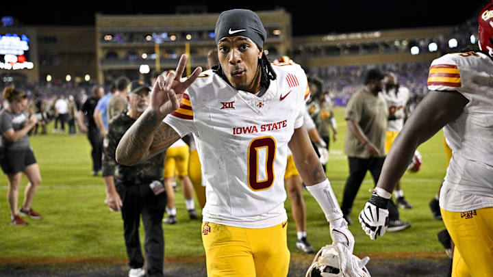 Iowa State Cyclones wide receiver Chase Sowell walks off the field after the Cyclones defeat the TCU Horned Frogs at Amon G. Carter Stadium. Iowa State Cyclones wide receiver Chase Sowell walks off the field after the Cyclones defeat the TCU Horned Frogs at Amon G. Carter Stadium.
