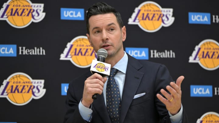 Jun 24, 2024; El Segundo, CA, USA;  The Los Angeles Lakers head coach JJ Redick speaks to the media during an introductory news conference at the UCLA Health Training Center. Mandatory Credit: Jayne Kamin-Oncea-USA TODAY Sports