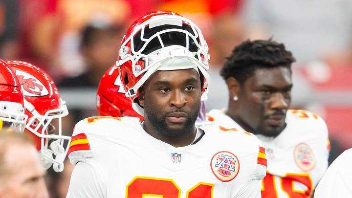 Aug 9, 2025; Glendale, Arizona, USA; Kansas City Chiefs defensive end Felix Anudike-Uzomah (91) against the Arizona Cardinals during a preseason NFL game at State Farm Stadium. Mandatory Credit: Mark J. Rebilas-Imagn Images Aug 9, 2025; Glendale, Arizona, USA; Kansas City Chiefs defensive end Felix Anudike-Uzomah (91) against the Arizona Cardinals during a preseason NFL game at State Farm Stadium. Mandatory Credit: Mark J. Rebilas-Imagn Images