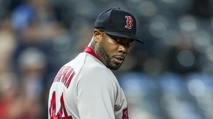 May 20, 2026; Kansas City, Missouri, USA; Boston Red Sox relief pitcher Aroldis Chapman (44) reacts after the final out of the ninth inning against the Kansas City Royals at Kauffman Stadium. Mandatory Credit: Jay Biggerstaff-Imagn Images May 20, 2026; Kansas City, Missouri, USA; Boston Red Sox relief pitcher Aroldis Chapman (44) reacts after the final out of the ninth inning against the Kansas City Royals at Kauffman Stadium. Mandatory Credit: Jay Biggerstaff-Imagn Images