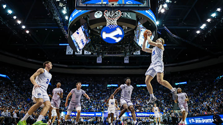 BYU wing Richie Saunders scores against Kansas State