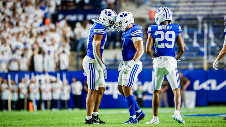 BYU linebackers Isaiah Glasker and Jack Kelly against Stanford