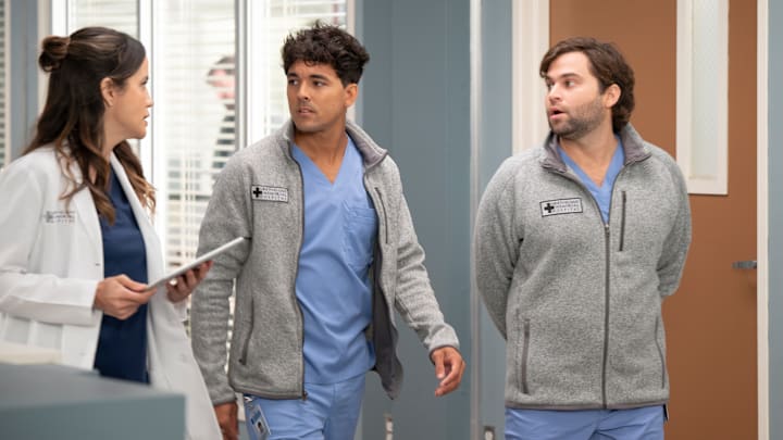 GREYÕS ANATOMY - ÒYou Make My Heart ExplodeÓ - During a high-stress day at Grey Sloan Memorial, the fates of a patient in critical condition and a helicopter-bound medical team hang in the balance. Teddy and Owen work on their marriage, while Bailey, Blue and Link treat a hospital employee. THURSDAY, OCT. 24 (10:00-11:00 p.m. EDT) on ABC. 
NATALIE MORALES, NIKO TERHO, JAKE BORELLI